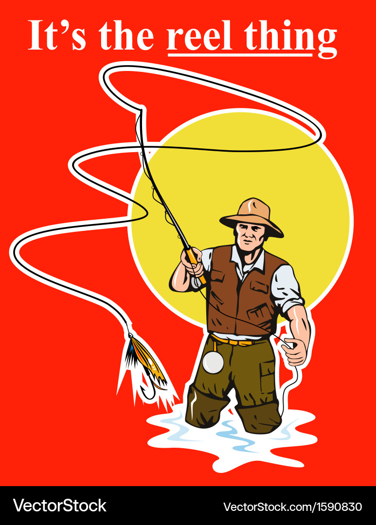 Fly Fisherman Casting Reel vector image