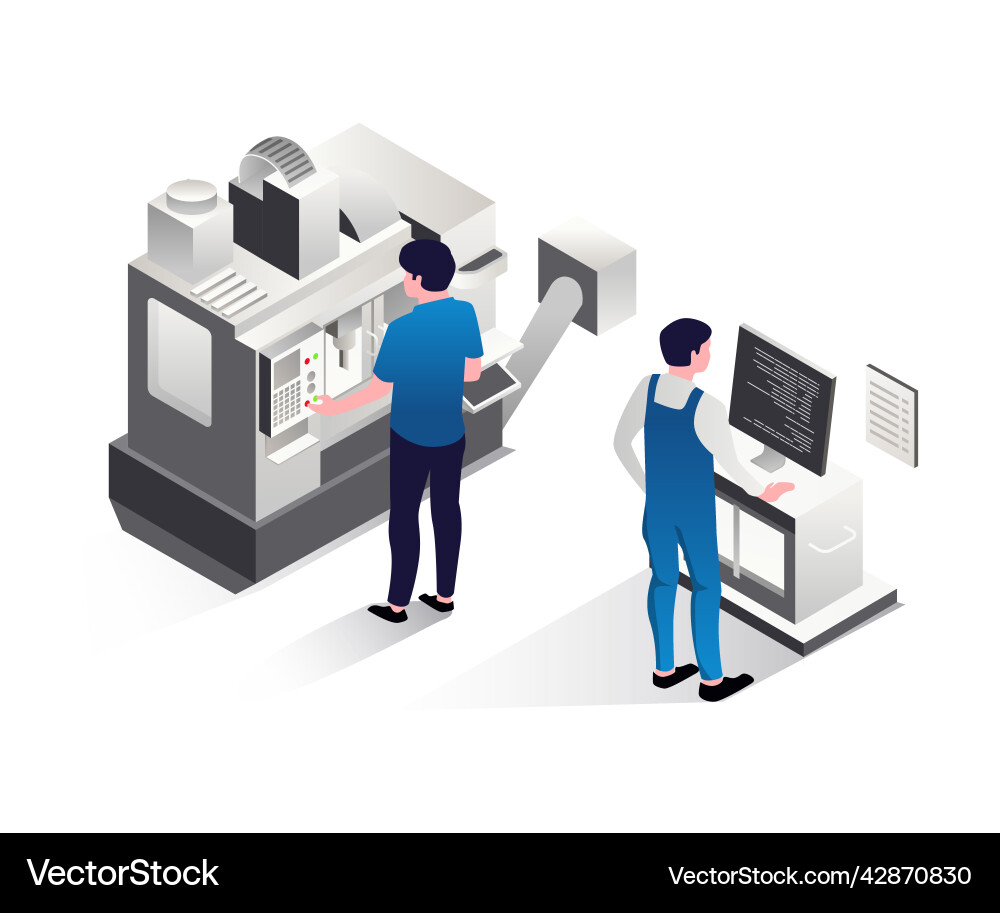 Isometric concept cnc machine operator Isometric concept cnc machine operator vector image