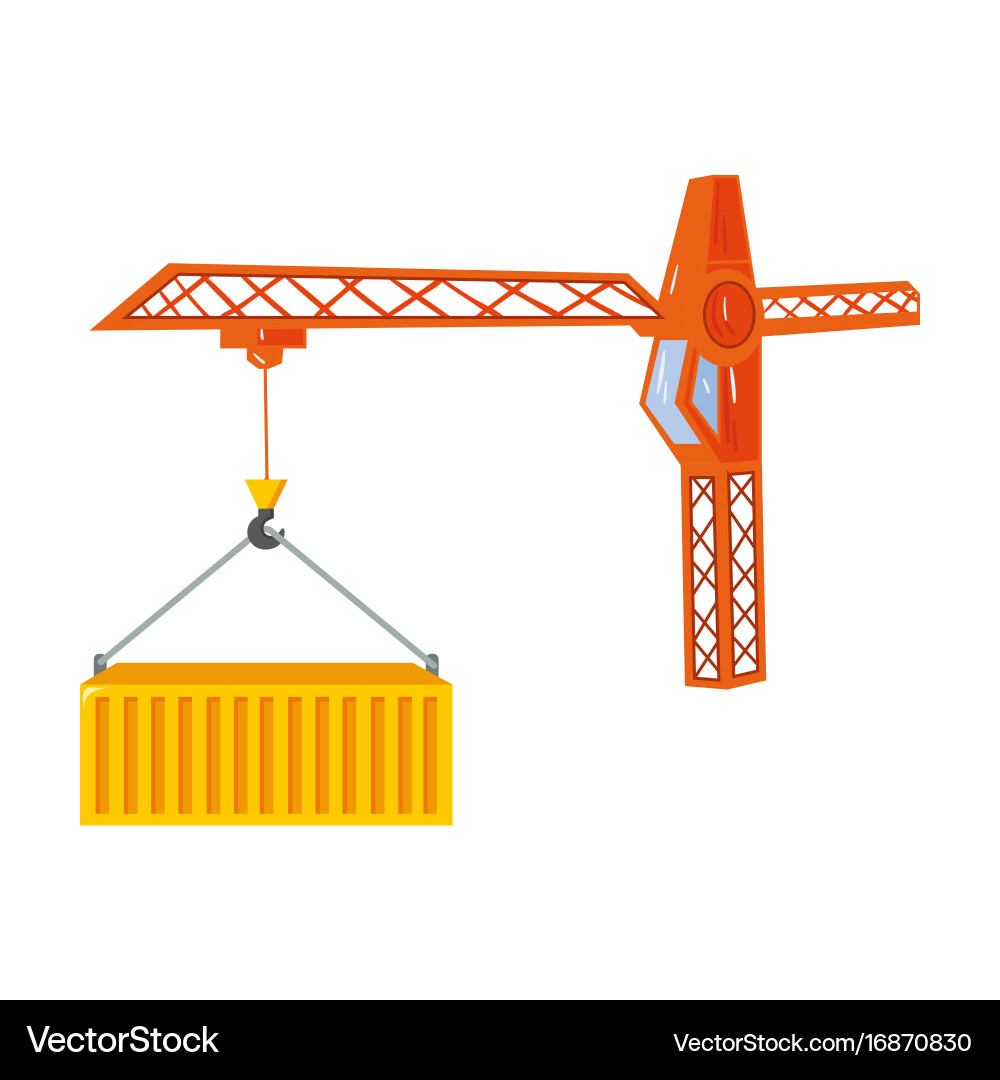 Moving the container with a tower crane vector image