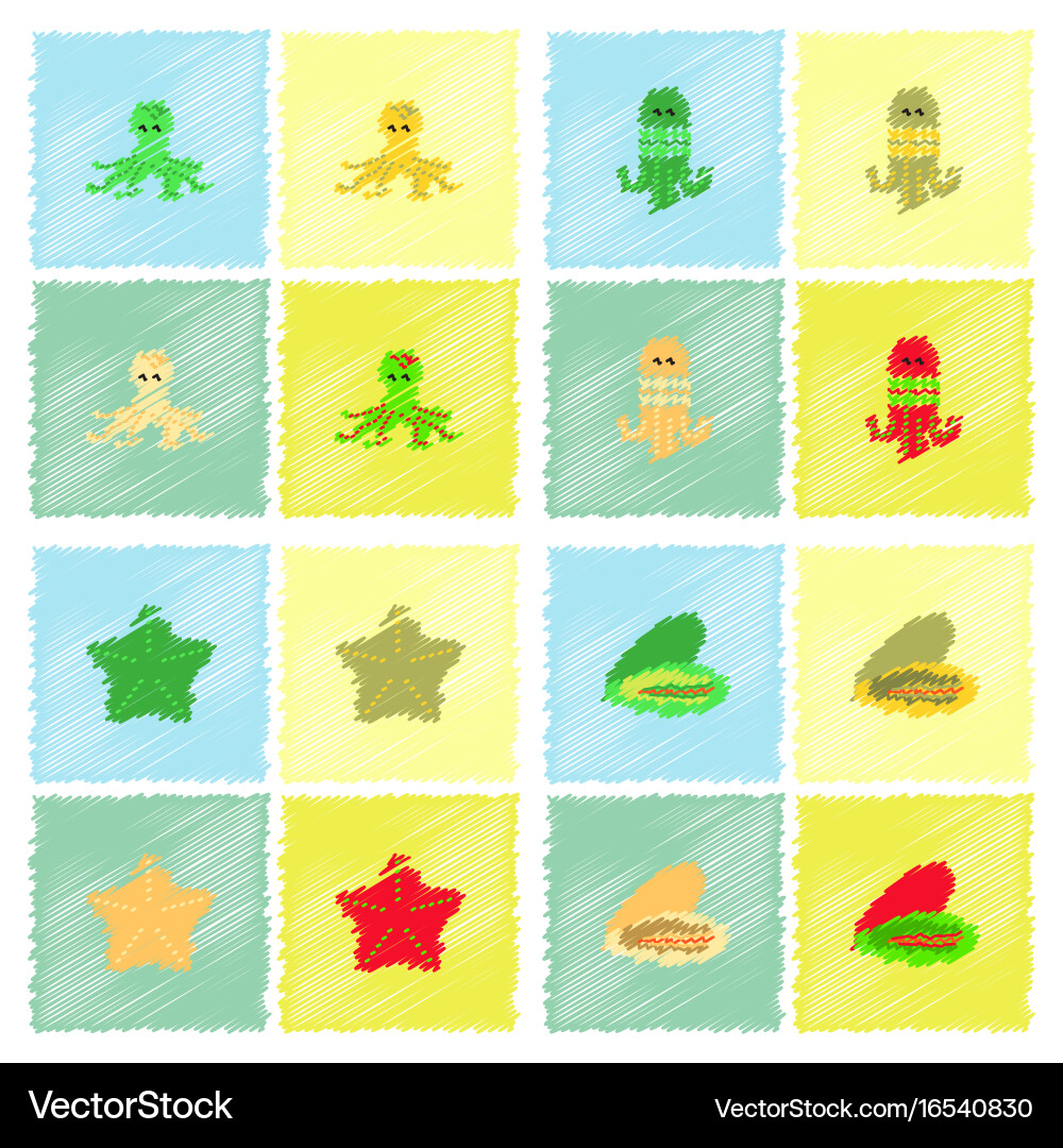 Seabed stock collection in hatching style Vector Image