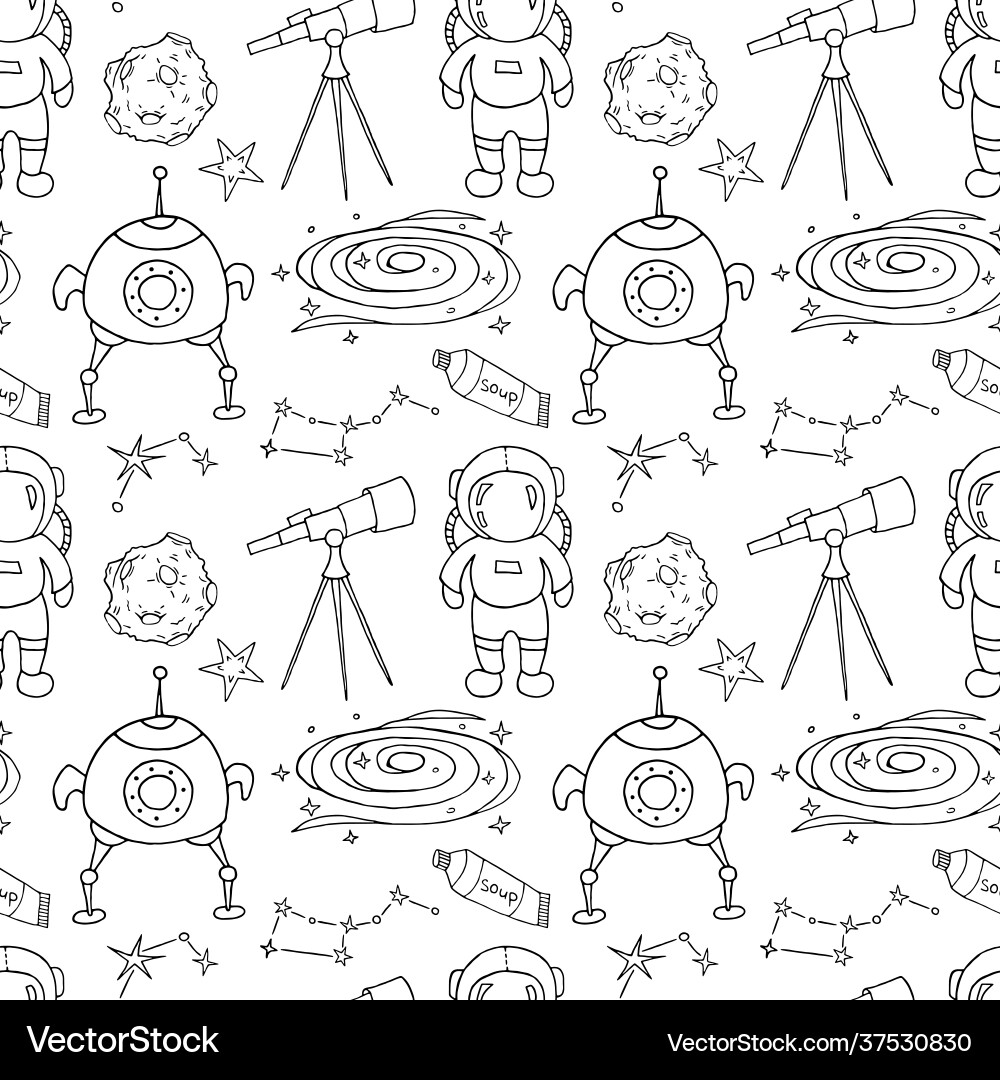 Seamless pattern with hand drawn different space Seamless pattern with hand drawn different space Vector Image