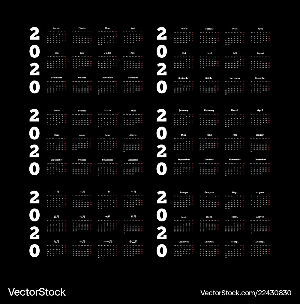 Set of 2020 year simple calendars on different Set of 2020 year simple calendars on different vector image