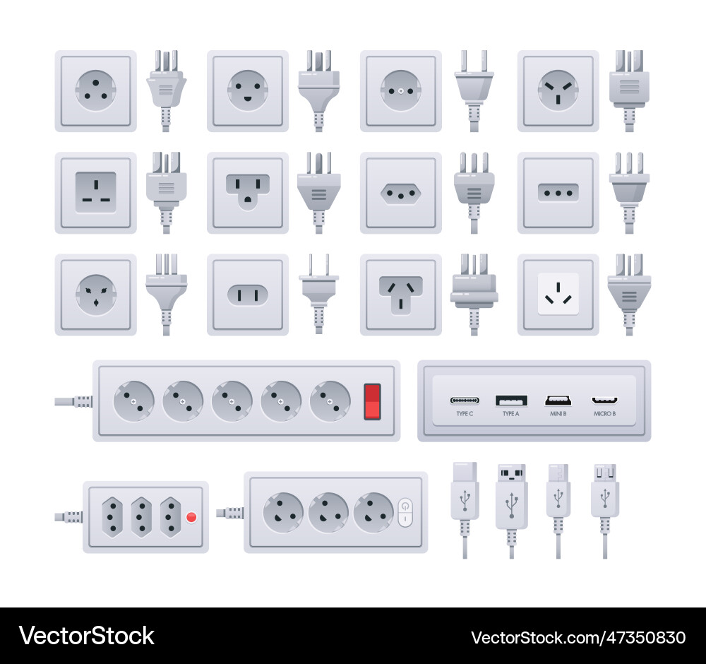 Socket-Stecker-Typen die jeweils bestimmte Zinken haben Socket-Stecker-Typen die jeweils bestimmte Zinken haben vektorbild