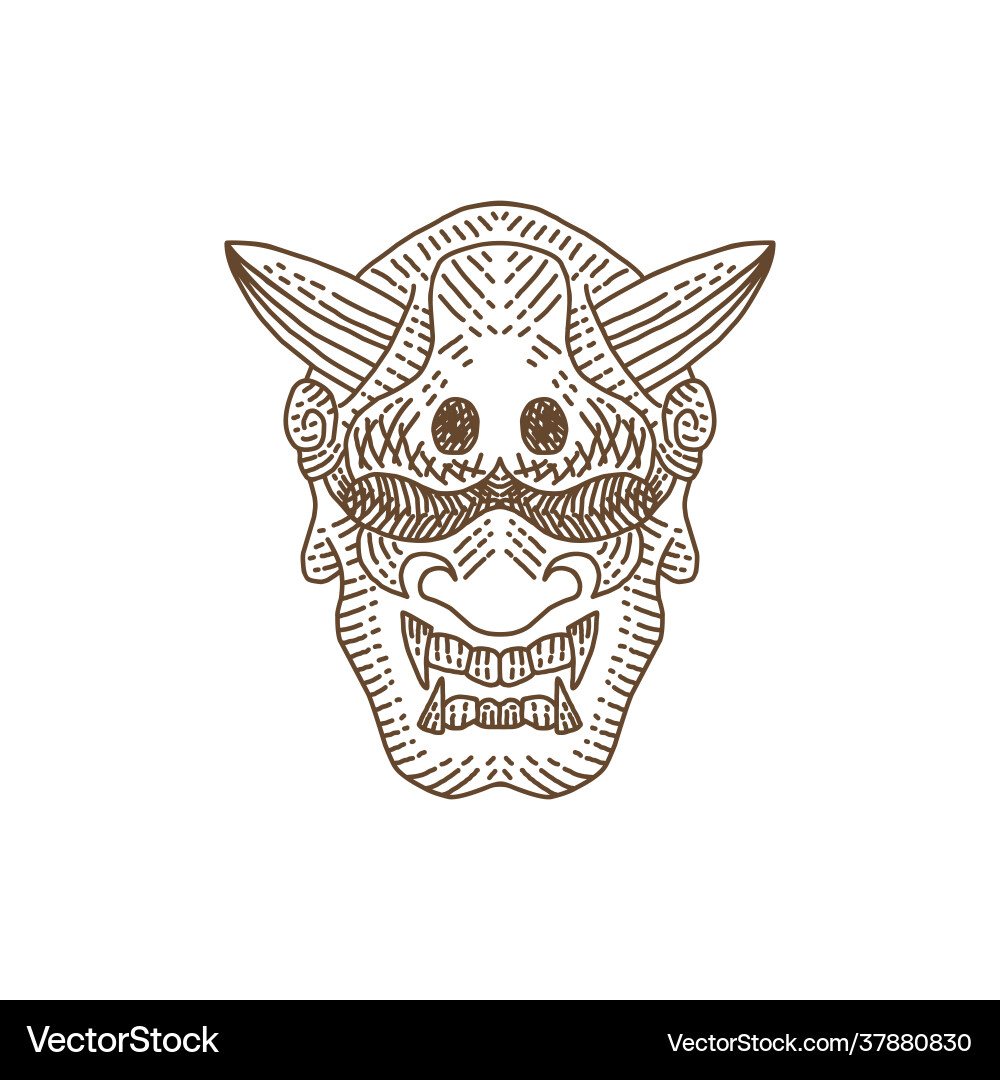 Vintage japanese demon oni mask logo design Vector Image