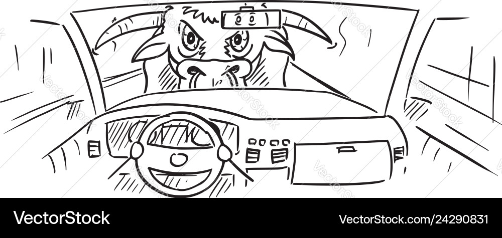 Cartoon of car dashboard and drivers hands Vector Image