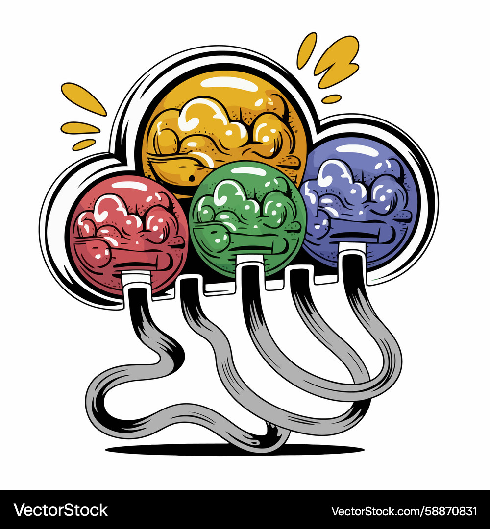Cloud computing brains connected by cables Cloud computing brains connected by cables Vector Image