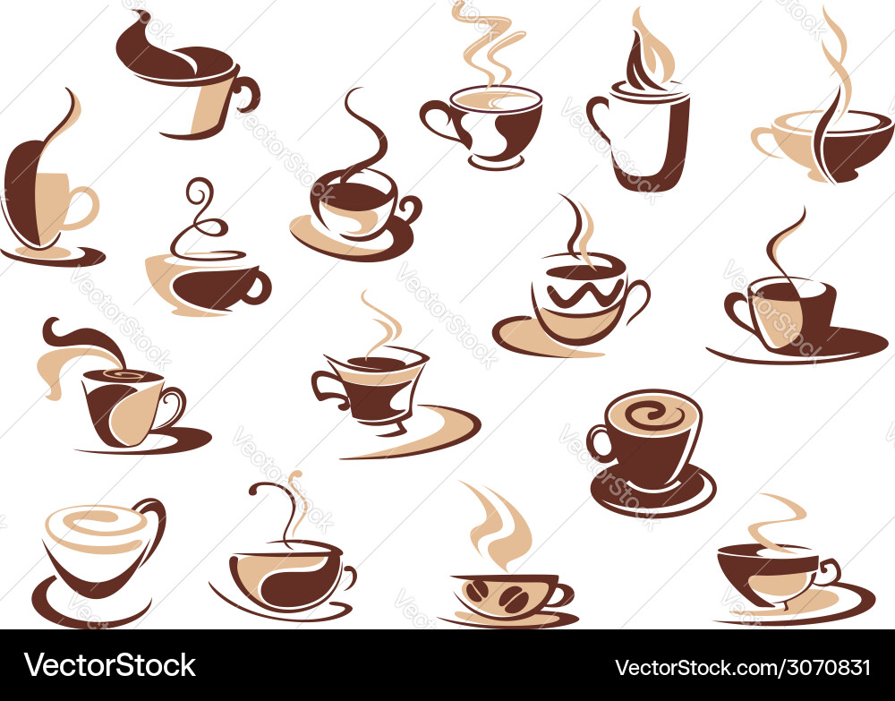 Coffee Cup Icons - Steaming Brews Vector Image