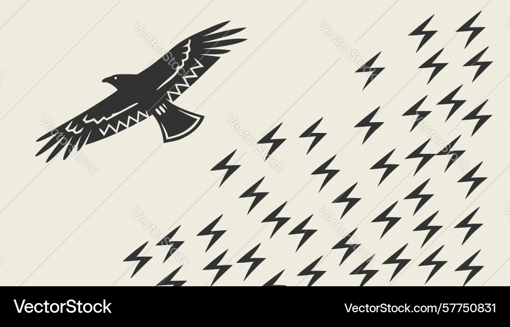 Dynamic bird flying with abstract lightning bolts vector image