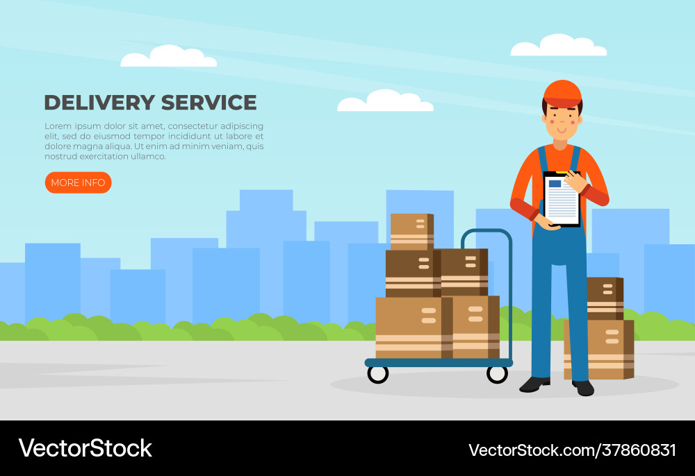 Man worker in uniform with cardboard box Man worker in uniform with cardboard box vector image