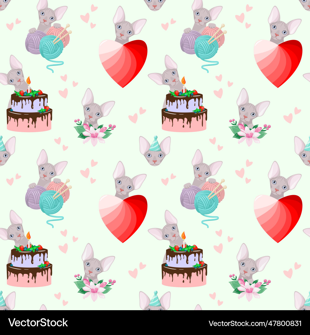 Seamless pattern with funny sphinx cats Vector Image