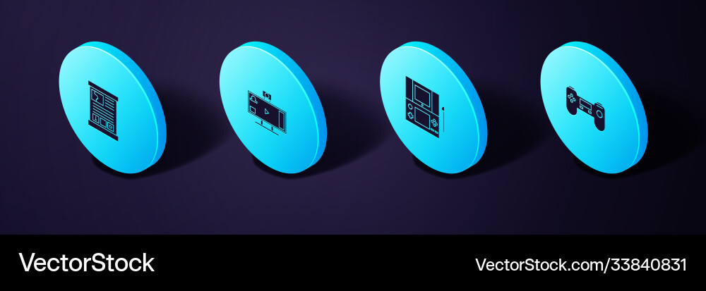 Set isometric gamepad portable video game console Set isometric gamepad portable video game console vector image