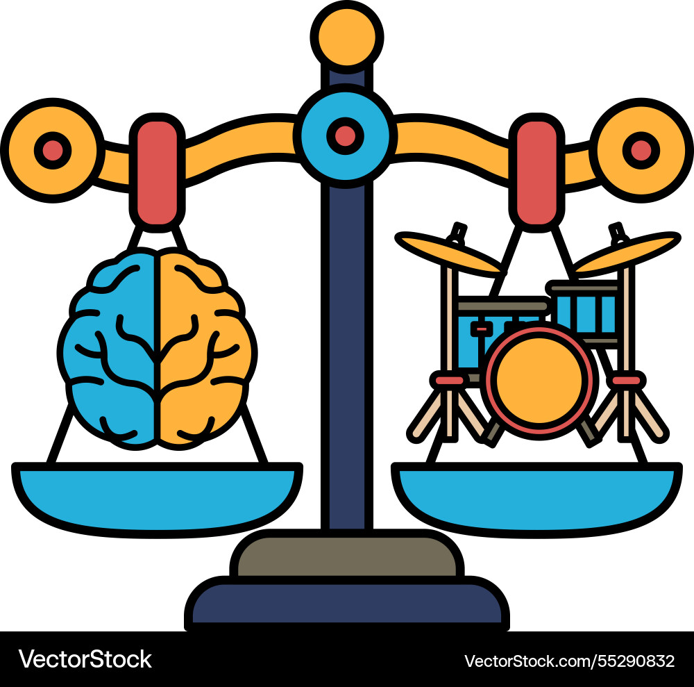 A scale with brain on one side and drum Vector Image