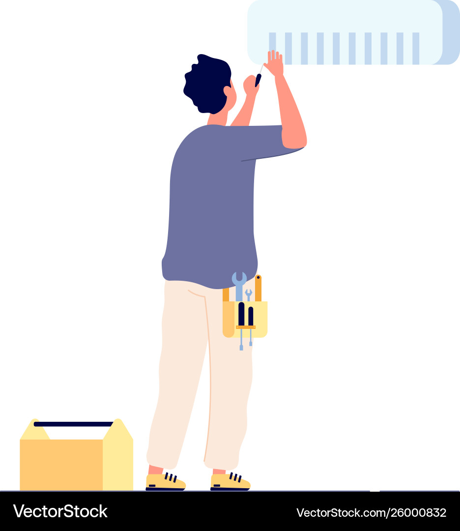 Air conditioner repair man technician doing Air conditioner repair man technician doing vector image