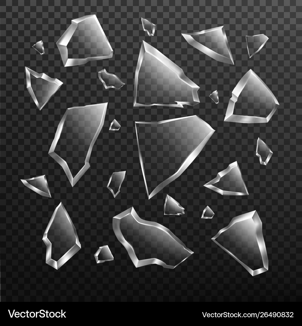 Broken glass shards set crashed window fragments Broken glass shards set crashed window fragments vector image