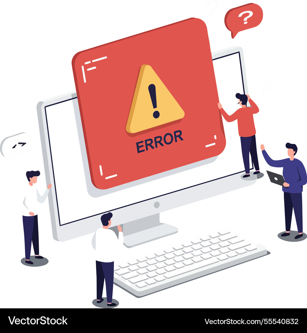 Computer screen displaying an error message vector image