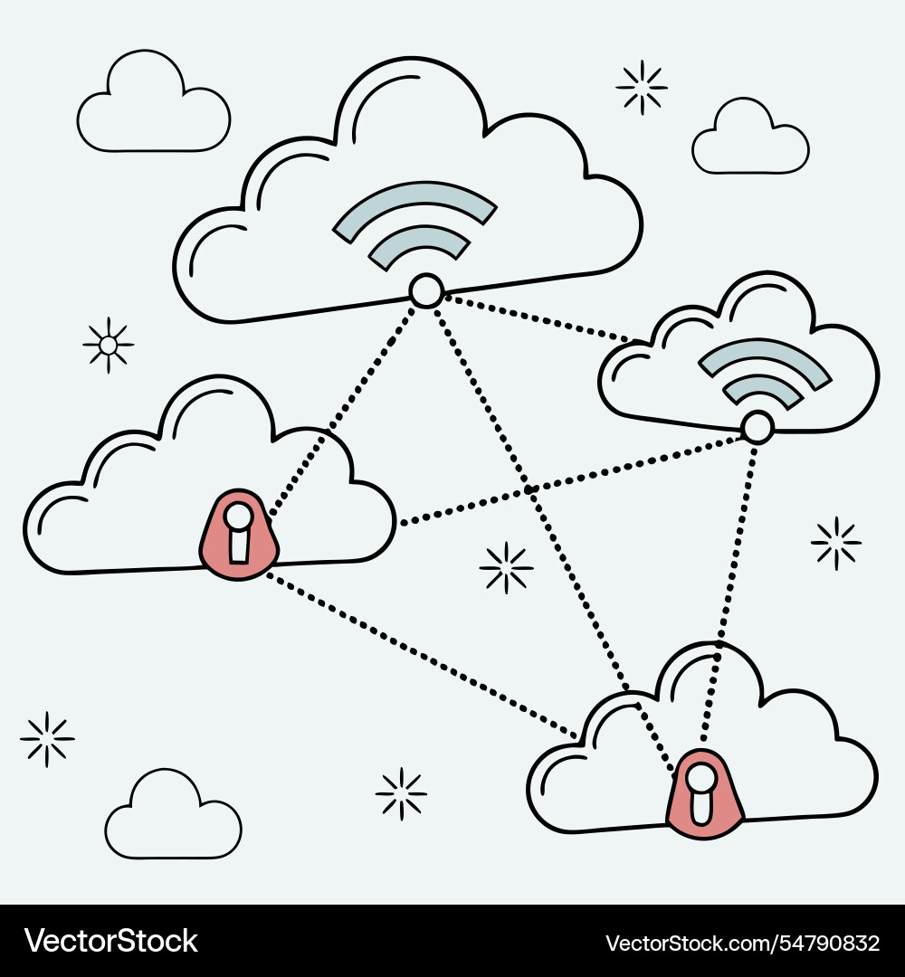 Connected cloud icons visualizing digital Vector Image