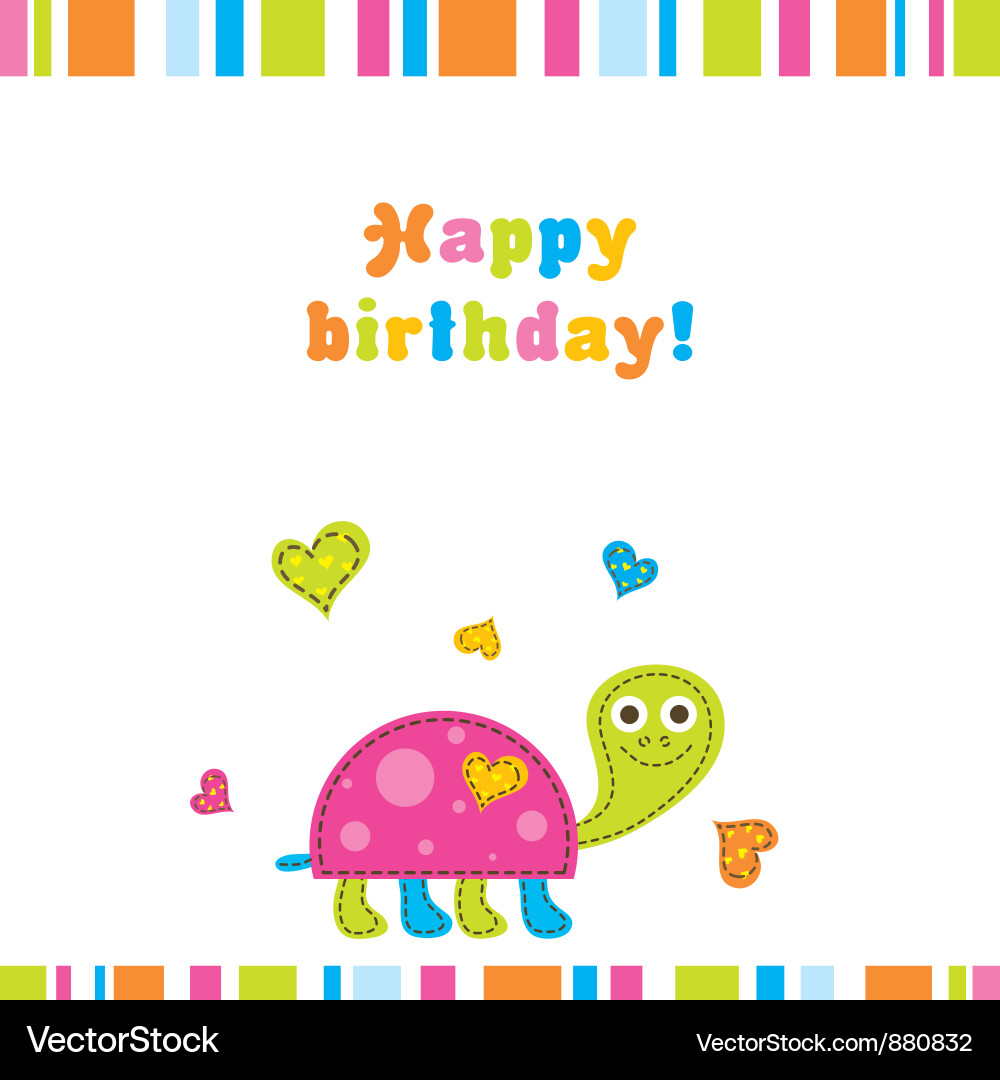 Cute Turtle Birthday Card vector image