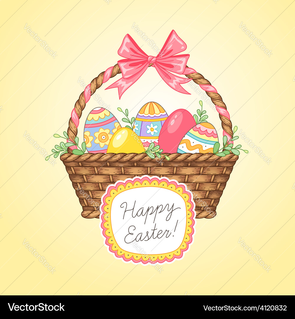 Easter Basket with Eggs Royalty Free Vector Image