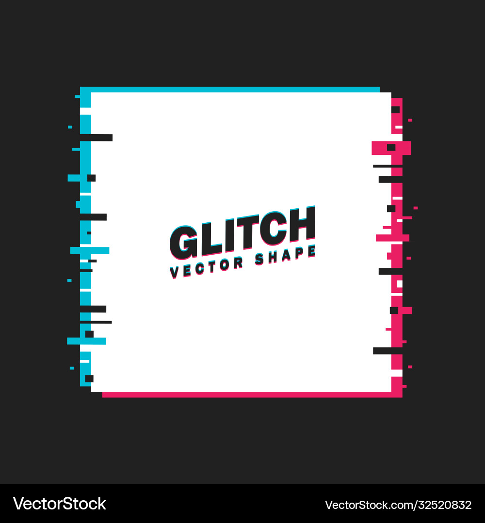 Glitched square frame distorted glitch style vector image