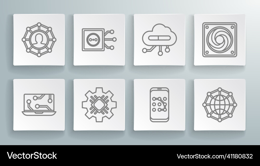 Set line laptop remote control processor mobile Set line laptop remote control processor mobile vector image