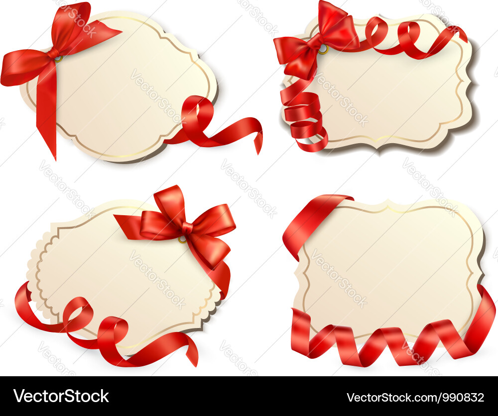 Set of old labels with red bows and ribbons Vector Image