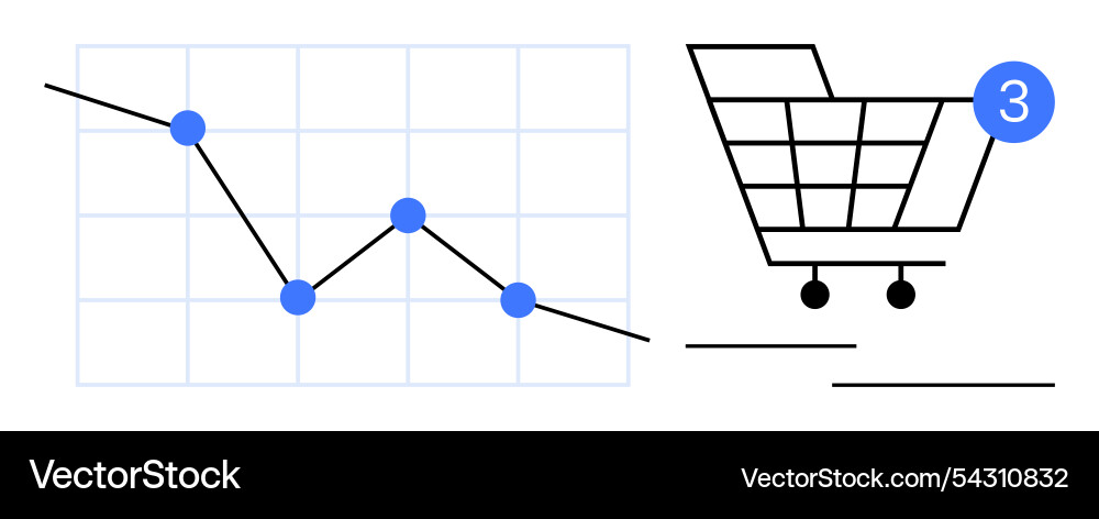Shopping cart with notification and line chart Shopping cart with notification and line chart vector image