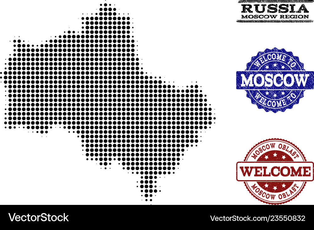 Welcome collage of halftone map moscow region Welcome collage of halftone map moscow region vector image