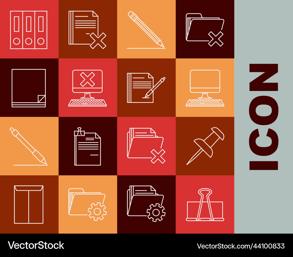 Set line binder clip push pin computer monitor Set line binder clip push pin computer monitor vector image
