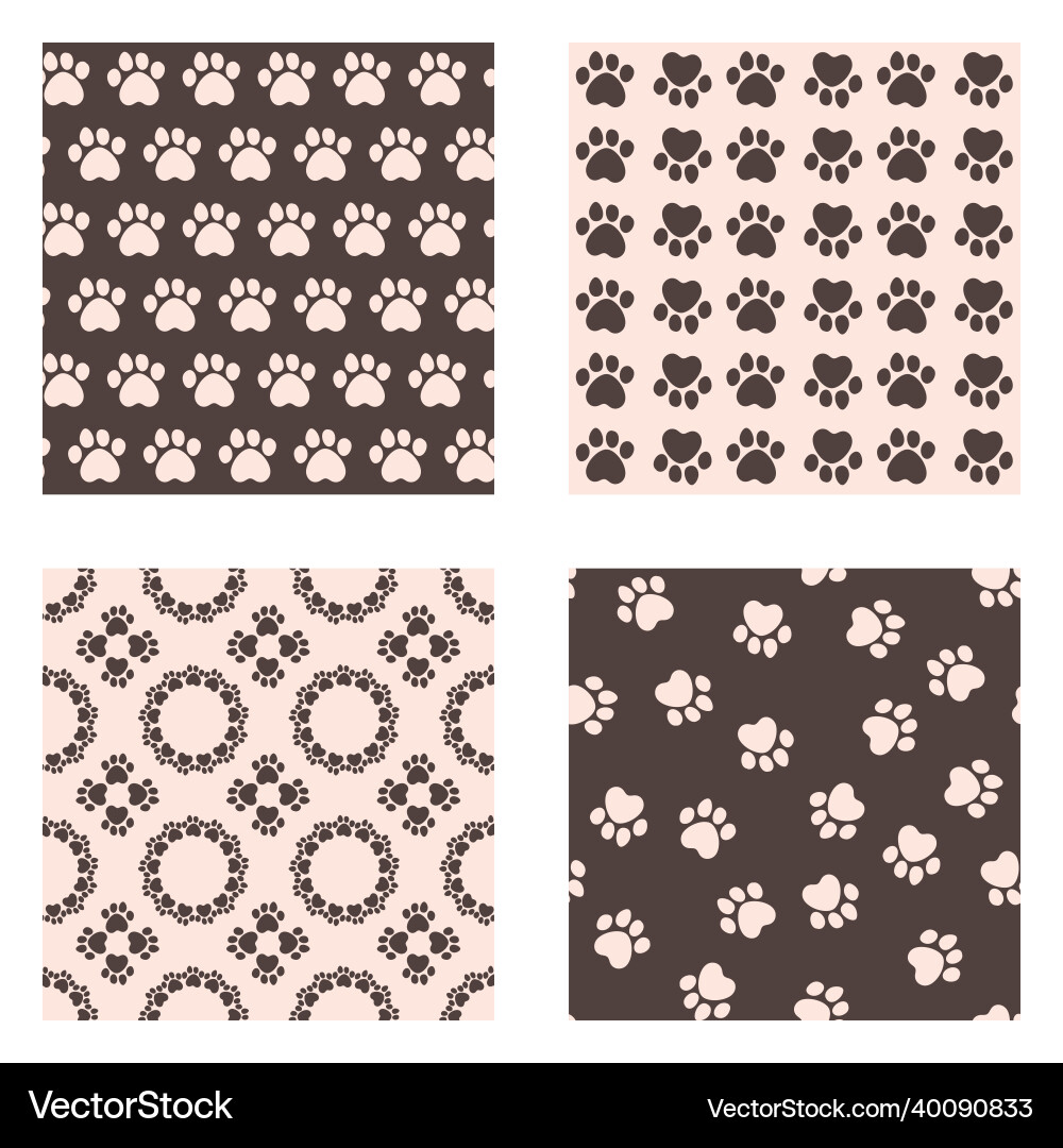 Set of 4 paw prints seamless pattern Set of 4 paw prints seamless pattern vector image