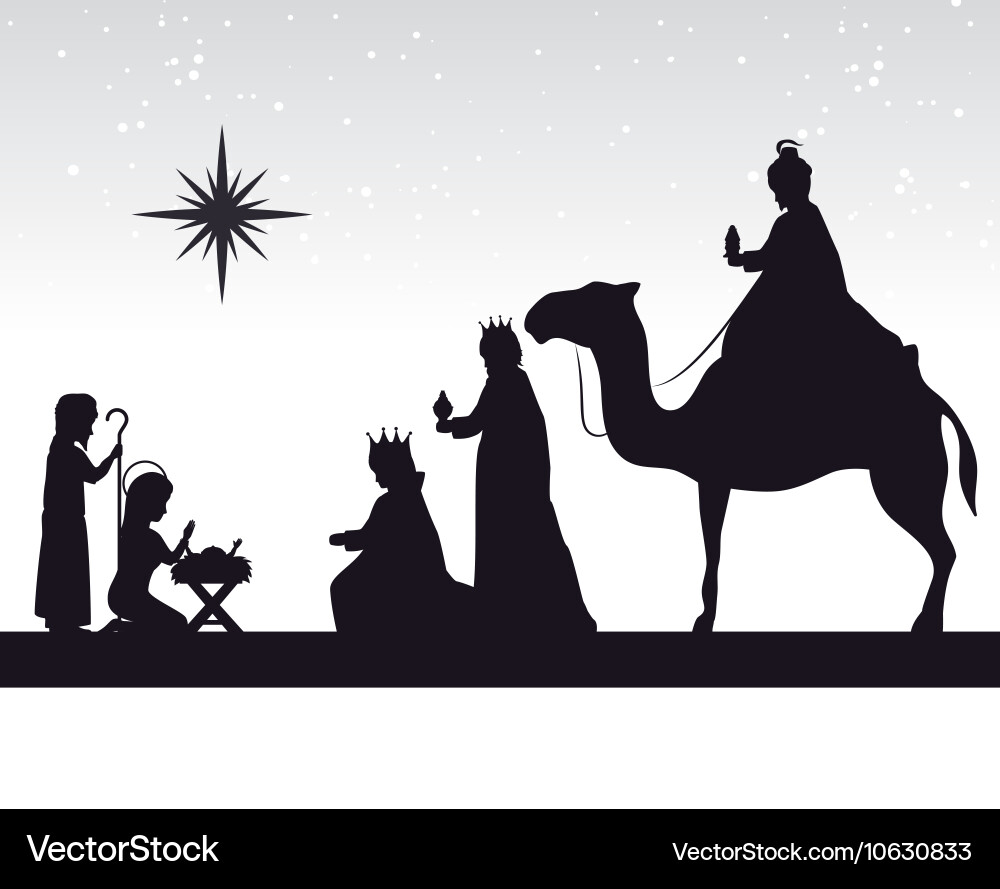 Three Wise Men Manger Scene Silhouette Royalty Free Vector