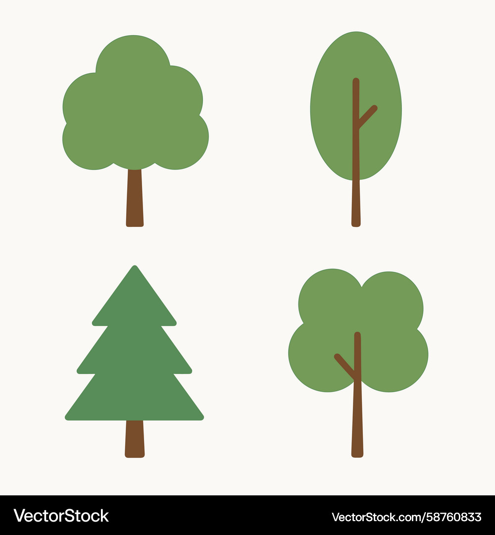 Tree Collection - Flat Style Vector Image