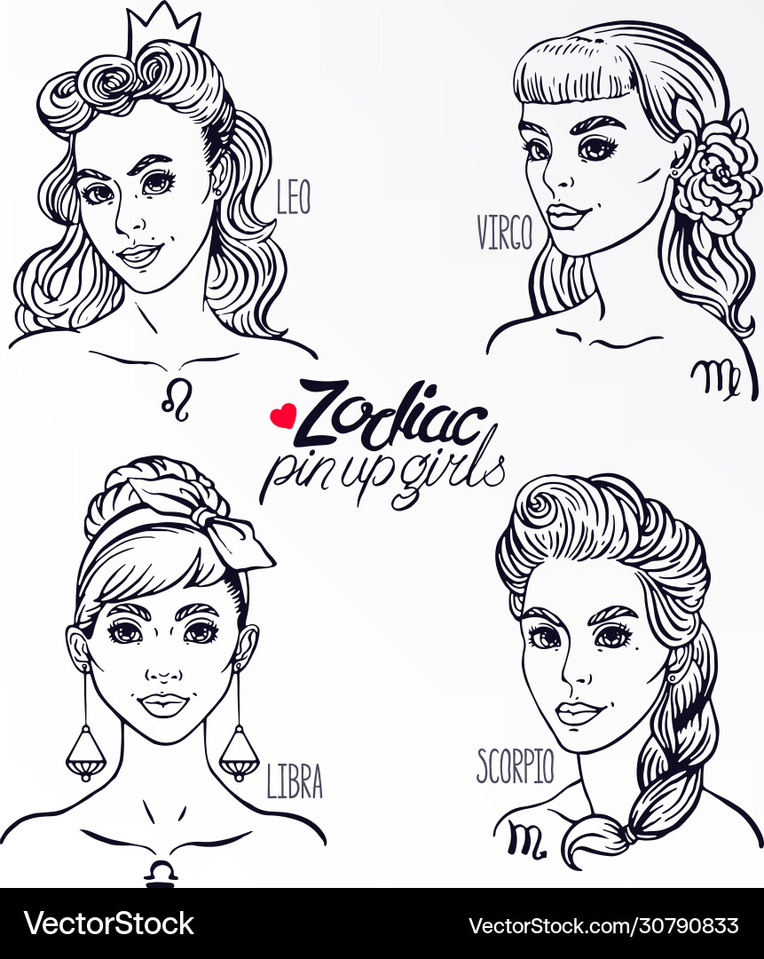 Zodiac Girls - Pin-Up Style Vector Image