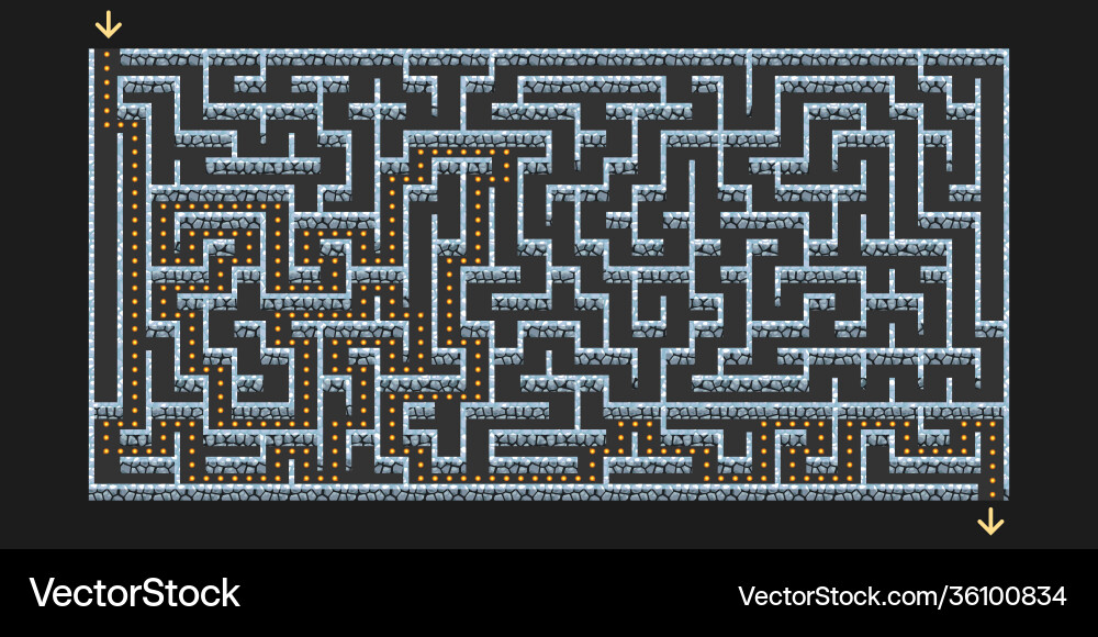 3d maze labyrinth with stone walls and solution 3d maze labyrinth with stone walls and solution vector image