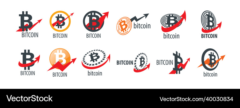 A set of logos with an image bitcoin Vector Image