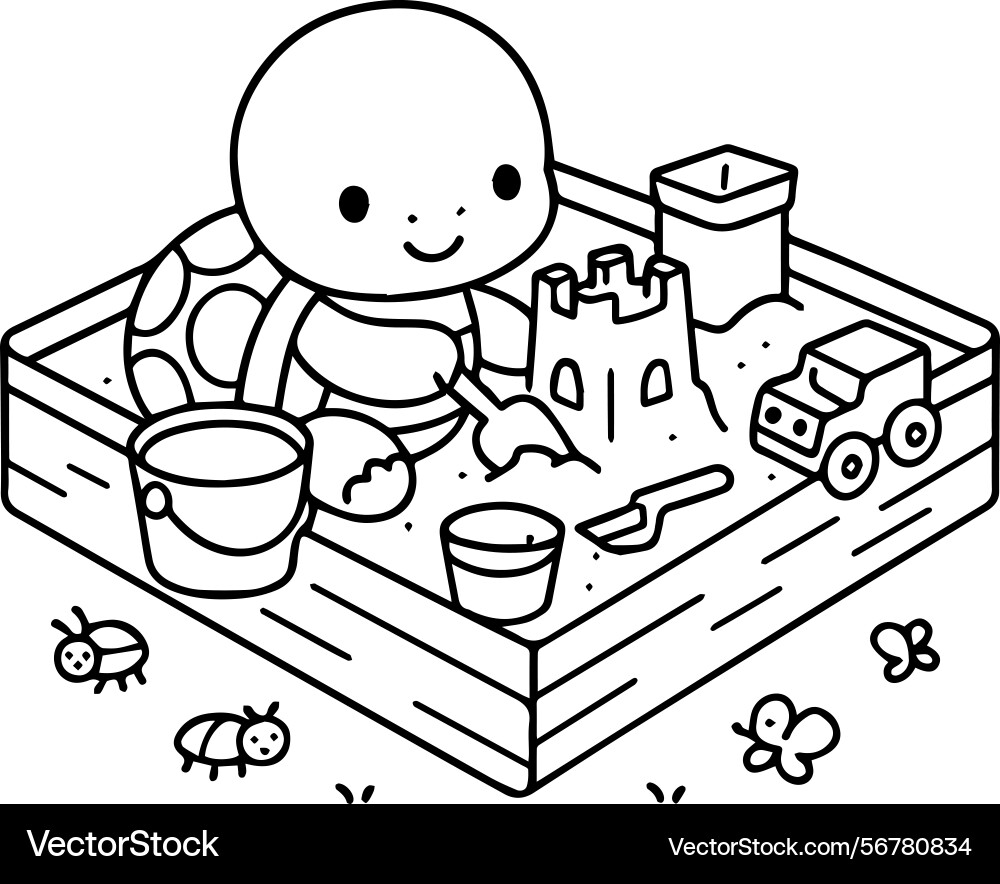 A turtle having fun time playing in colorful Vector Image