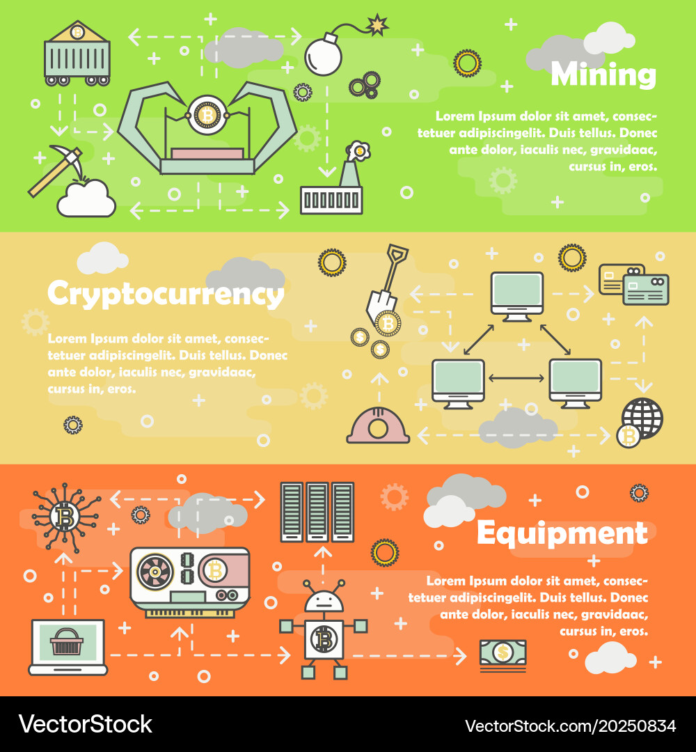 Bitcoin Mining Flat Line Art Banner – Royalty-Free Vector | VectorStock