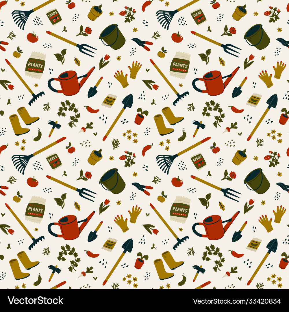Gardening seamless pattern different types Gardening seamless pattern different types vector image