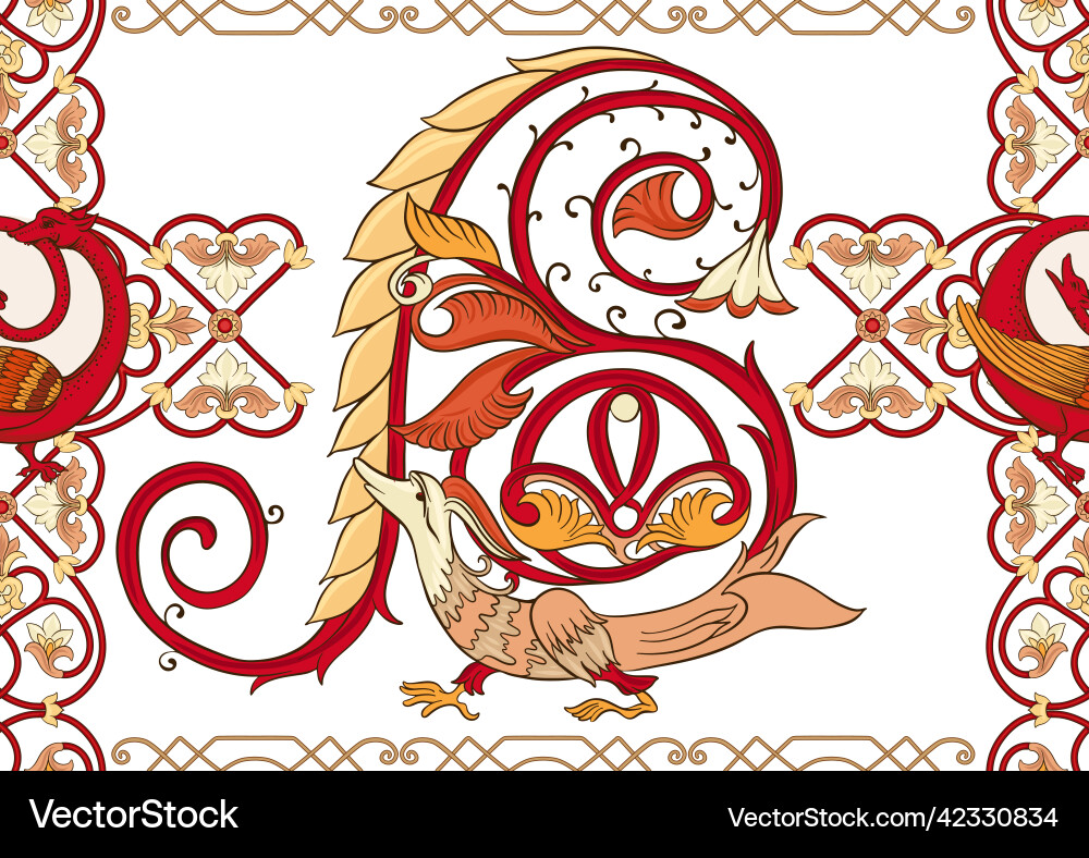 Medieval mythical animals illuminati manuscript Medieval mythical animals illuminati manuscript vector image