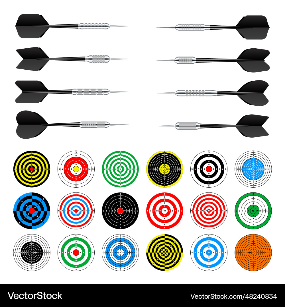 Paper targets with dart arrows shooting range Paper targets with dart arrows shooting range vector image