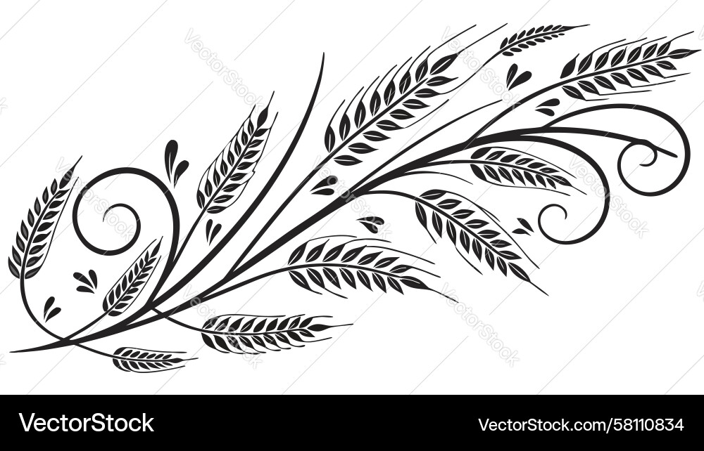 Rustic Wheat Scroll Motif Vector Image