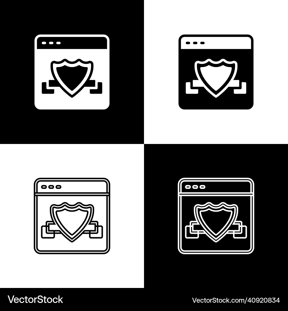 Set browser with shield icon isolated on black Set browser with shield icon isolated on black Vector Image