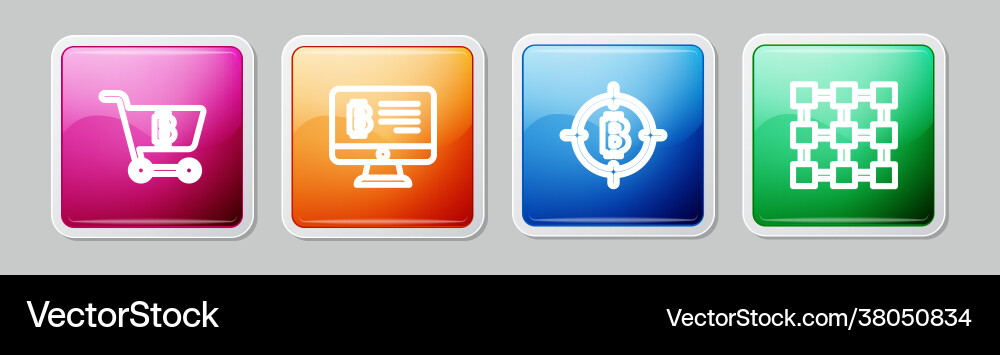 Set line shopping cart with bitcoin mining from Set line shopping cart with bitcoin mining from vector image