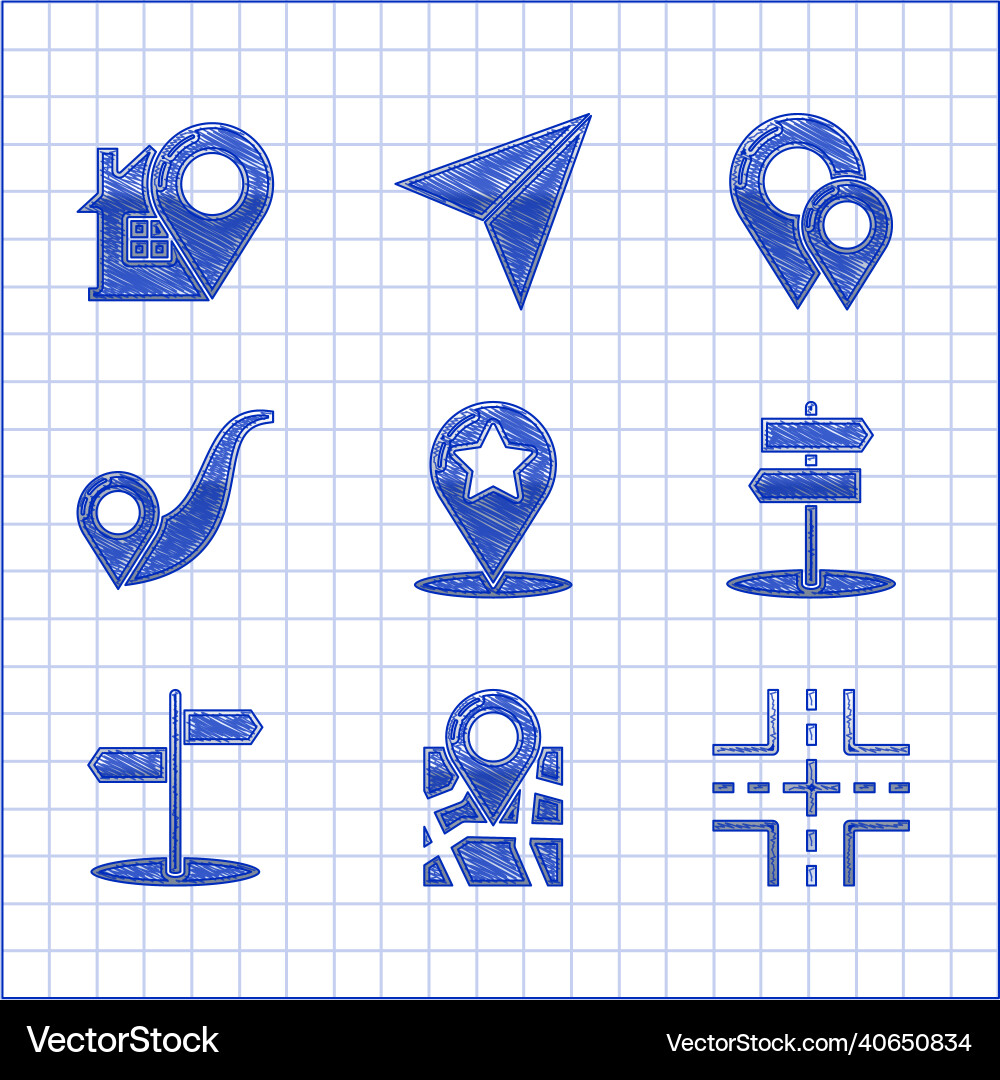 Set map pointer with star folded location Set map pointer with star folded location Vector Image