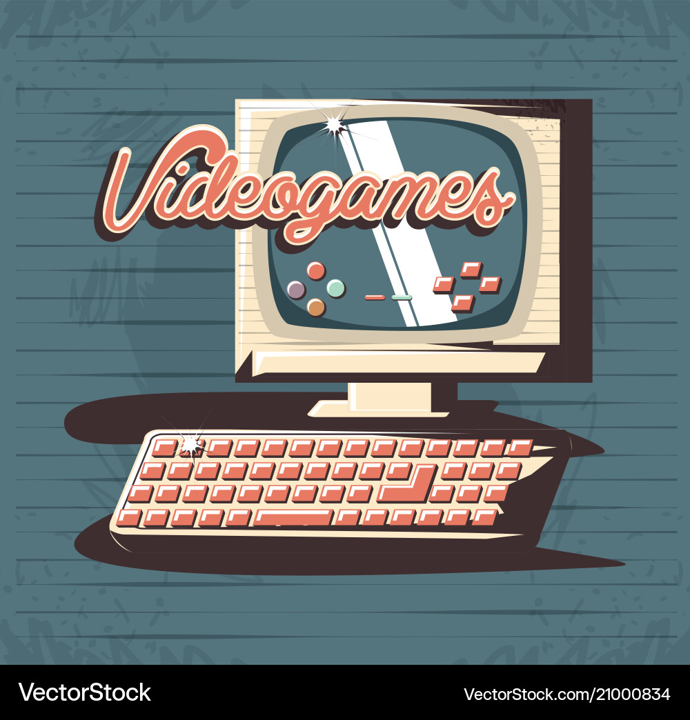 Video game retro with computer Video game retro with computer Vector Image