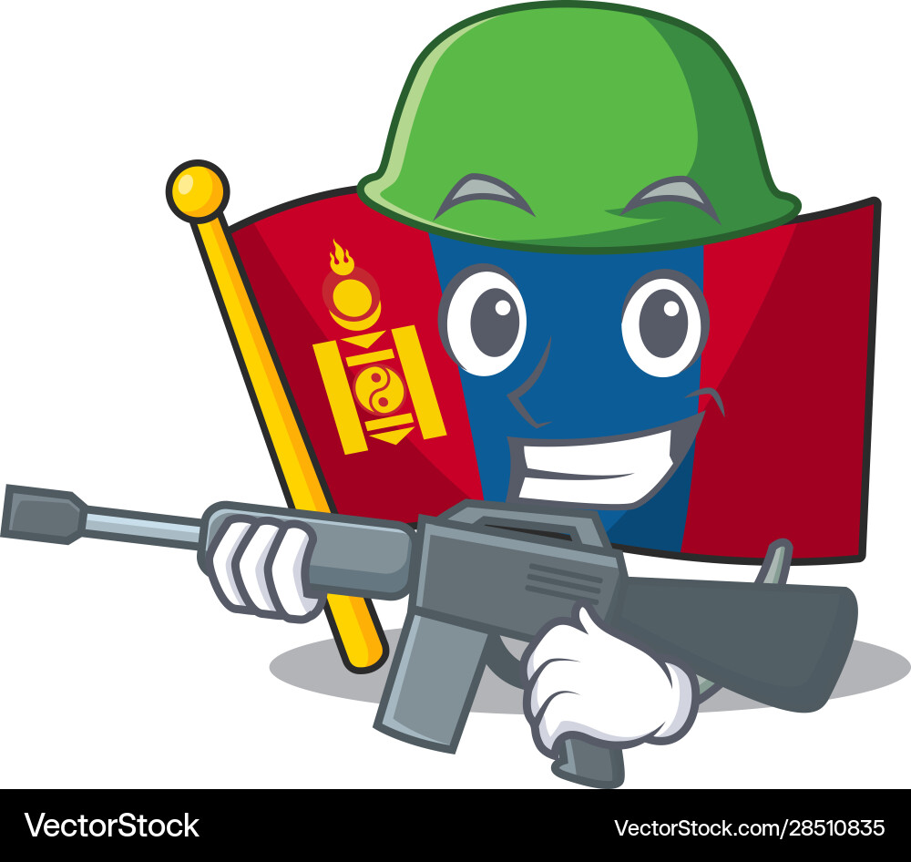 A mascot flag mongolia scroll army with machine Vector Image