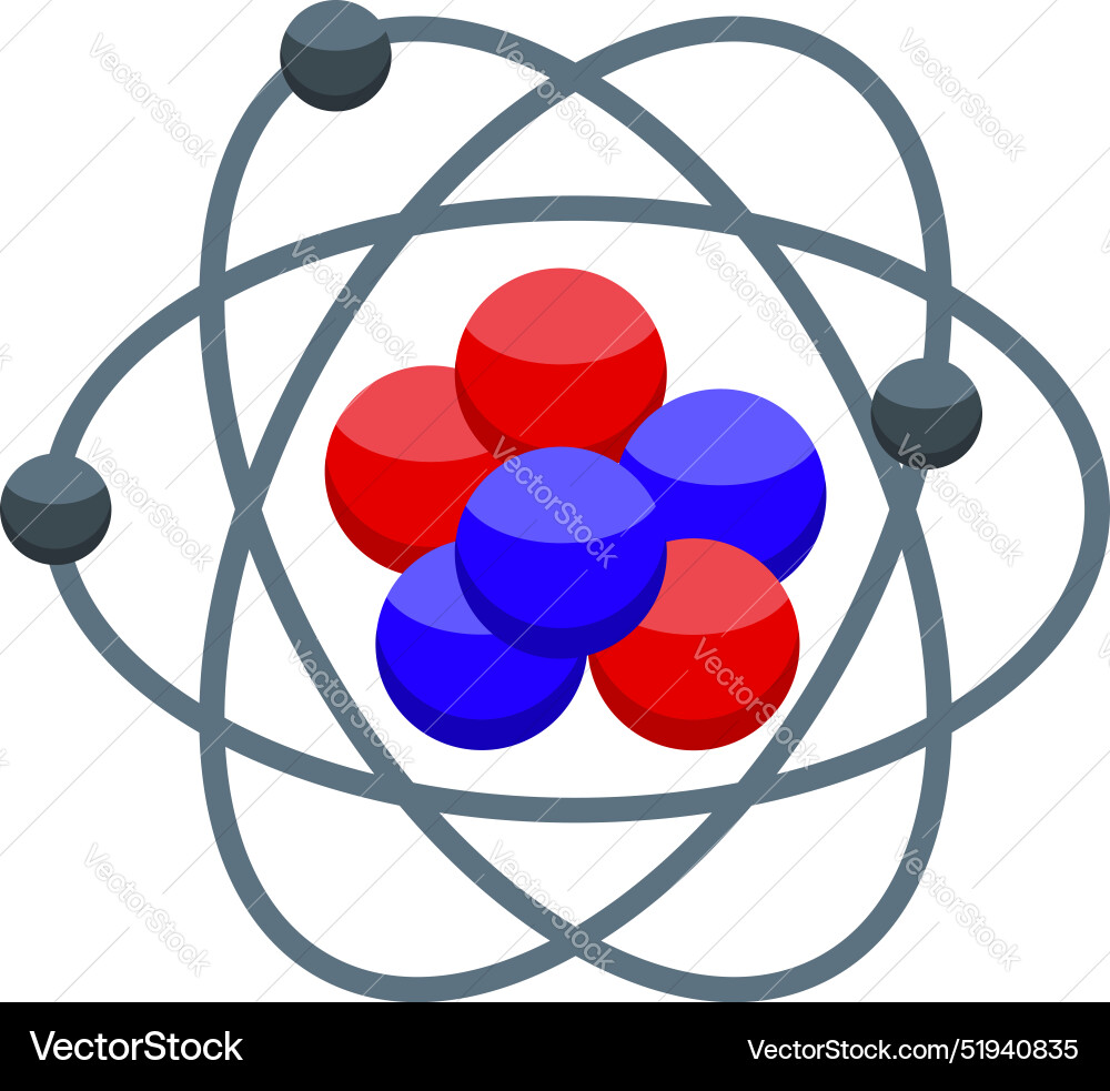 Atom model with electrons orbiting around nucleus Atom model with electrons orbiting around nucleus vector image
