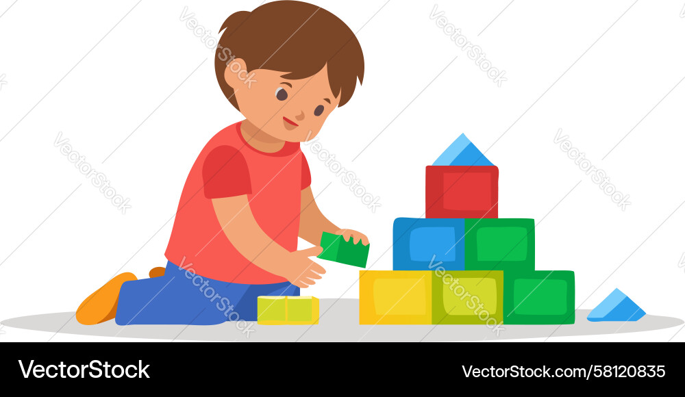 Child Building Tower with Blocks Vector Image