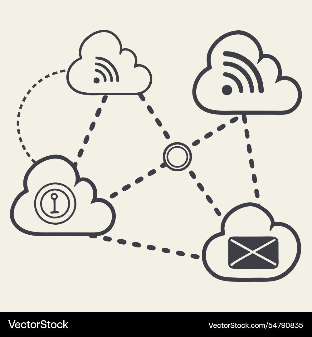 Connected cloud icons visualizing digital Connected cloud icons visualizing digital Vector Image