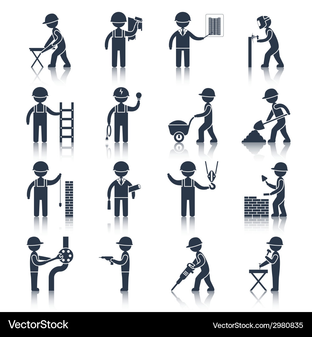 Construction worker icons black Royalty Free Vector Image