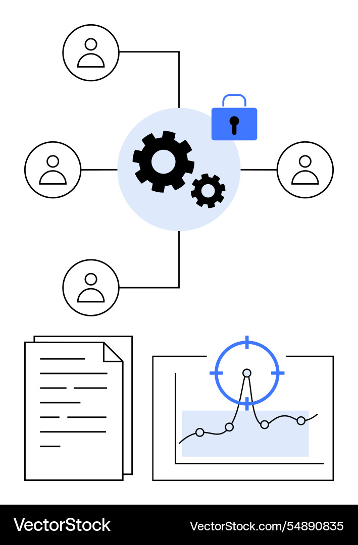 Data sharing network with security lock team vector image